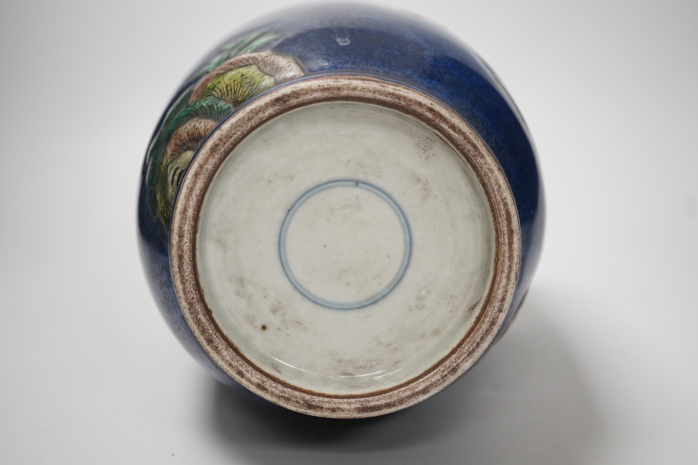 A Chinese powder blue glaze famille verte vase, 31cm
